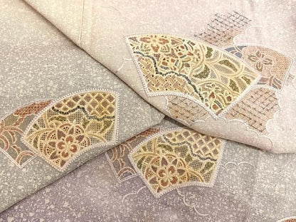 平和屋着物▽中国三大刺繍　スワトウ刺繍　総刺繍　訪問着　単衣　紬地　地紙宝相華　金彩　正絹　逸品　BAAY7346hv