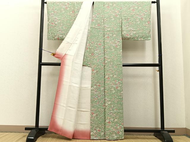 平和屋着物■上質な小紋　風景花文　正絹　逸品　BAAY8004hj