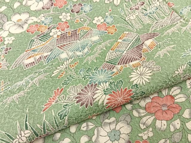 平和屋着物■上質な小紋　風景花文　正絹　逸品　BAAY8004hj