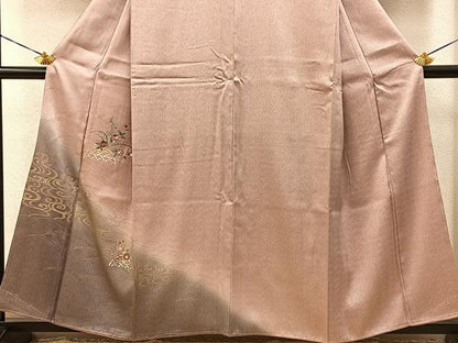 平和屋着物■訪問着　刺繍　流水草花文　暈し染め　金彩　正絹　逸品　未使用　BAAY8007hj
