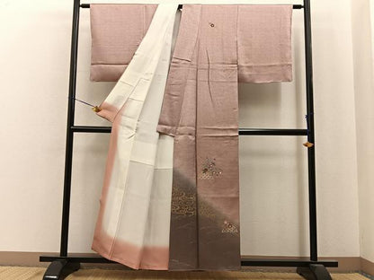 平和屋着物■訪問着　刺繍　流水草花文　暈し染め　金彩　正絹　逸品　未使用　BAAY8007hj