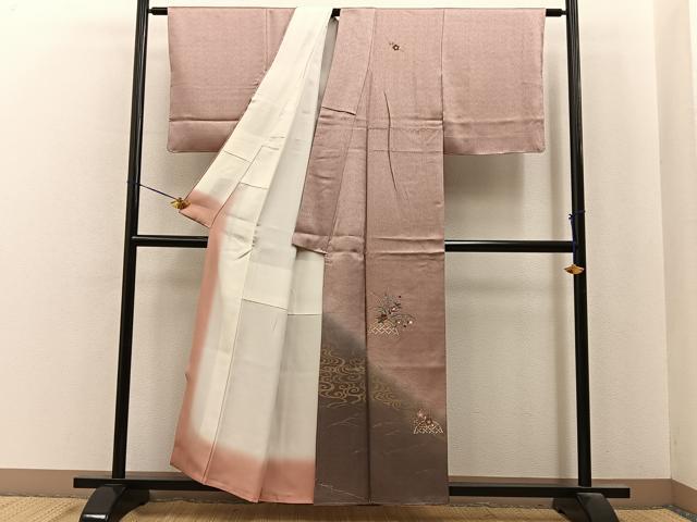 平和屋着物■訪問着　刺繍　流水草花文　暈し染め　金彩　正絹　逸品　未使用　BAAY8007hj