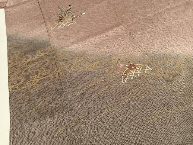平和屋着物■訪問着　刺繍　流水草花文　暈し染め　金彩　正絹　逸品　未使用　BAAY8007hj