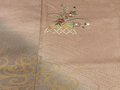 平和屋着物■訪問着　刺繍　流水草花文　暈し染め　金彩　正絹　逸品　未使用　BAAY8007hj