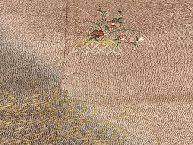 平和屋着物■訪問着　刺繍　流水草花文　暈し染め　金彩　正絹　逸品　未使用　BAAY8007hj