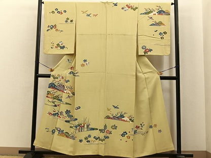 平和屋着物■訪問着　型染め　飛鶴流水花文　正絹　逸品　BAAY8011hj