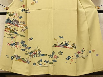 平和屋着物■訪問着　型染め　飛鶴流水花文　正絹　逸品　BAAY8011hj