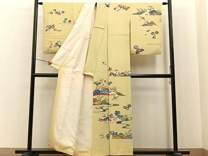 平和屋着物■訪問着　型染め　飛鶴流水花文　正絹　逸品　BAAY8011hj