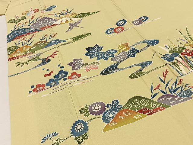 平和屋着物■訪問着　型染め　飛鶴流水花文　正絹　逸品　BAAY8011hj
