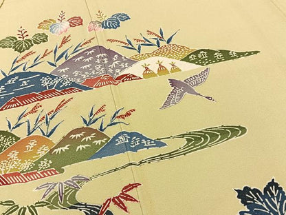 平和屋着物■訪問着　型染め　飛鶴流水花文　正絹　逸品　BAAY8011hj