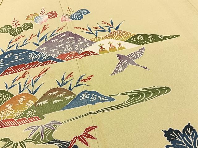 平和屋着物■訪問着　型染め　飛鶴流水花文　正絹　逸品　BAAY8011hj