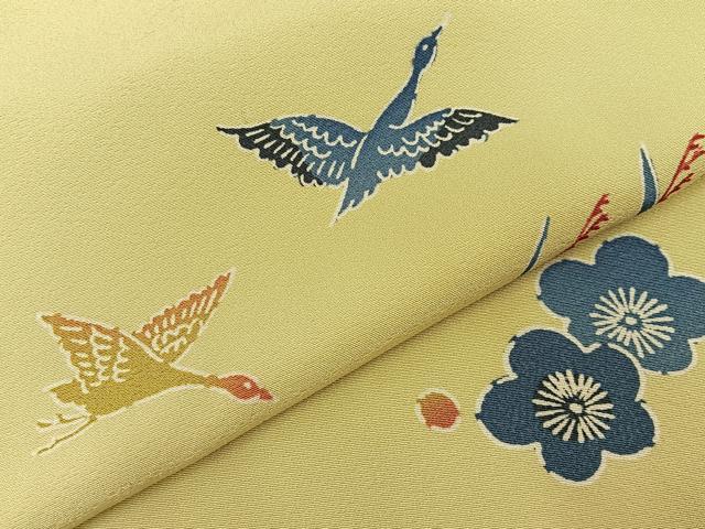 平和屋着物■訪問着　型染め　飛鶴流水花文　正絹　逸品　BAAY8011hj