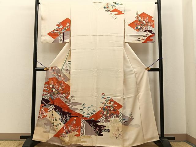 平和屋着物■訪問着　重ね山吉祥花文　金彩　正絹　逸品　BAAY8015hj
