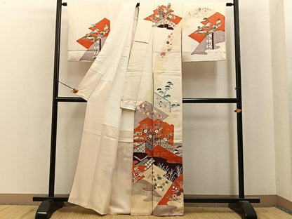平和屋着物■訪問着　重ね山吉祥花文　金彩　正絹　逸品　BAAY8015hj