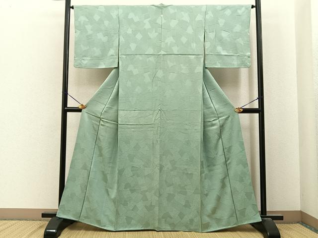 平和屋着物●上質な色無地　色紙重ね地紋　裏葉柳色　正絹　逸品　BAAY8017hj