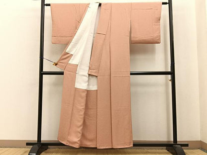 平和屋着物■上質な色無地　桐地紋　深支子色　正絹　逸品　BAAY8018hj