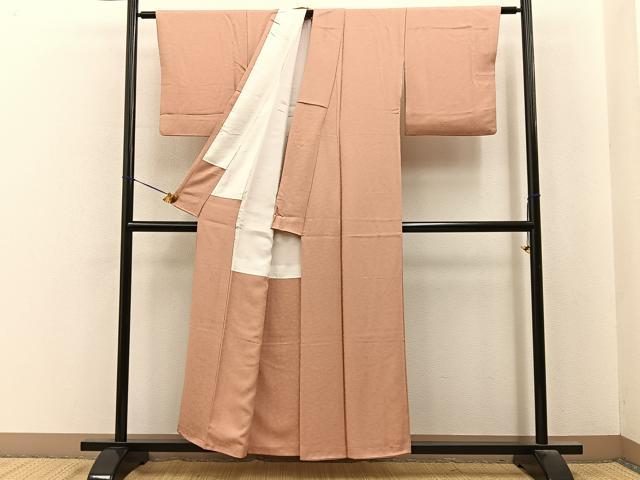 平和屋着物■上質な色無地　桐地紋　深支子色　正絹　逸品　BAAY8018hj