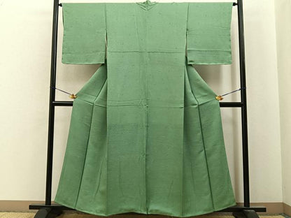 平和屋着物■上質な色無地　草花地紋　山葵色　正絹　逸品　BAAY8020hj