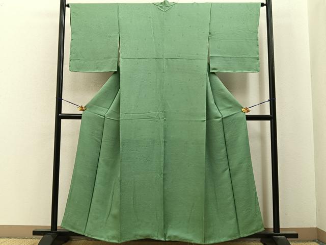 平和屋着物■上質な色無地　草花地紋　山葵色　正絹　逸品　BAAY8020hj