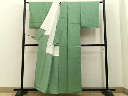 平和屋着物■上質な色無地　草花地紋　山葵色　正絹　逸品　BAAY8020hj