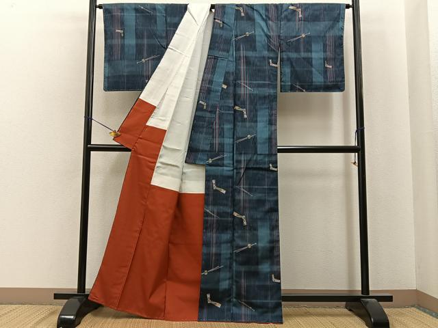 平和屋着物■上質な紬　アンサンブル　簪　正絹　逸品　未使用　BAAY8024hj