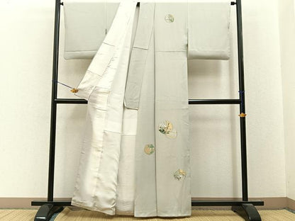 平和屋着物■訪問着　総刺繍　花鳥丸文　金銀糸　正絹　逸品　BAAY8030hj