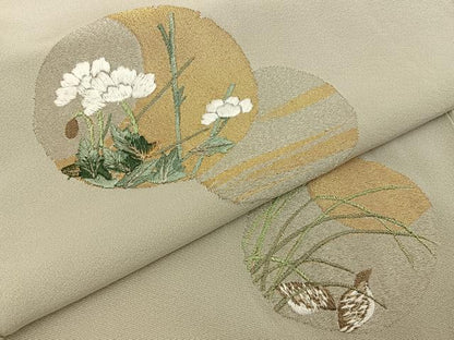 平和屋着物■訪問着　総刺繍　花鳥丸文　金銀糸　正絹　逸品　BAAY8030hj