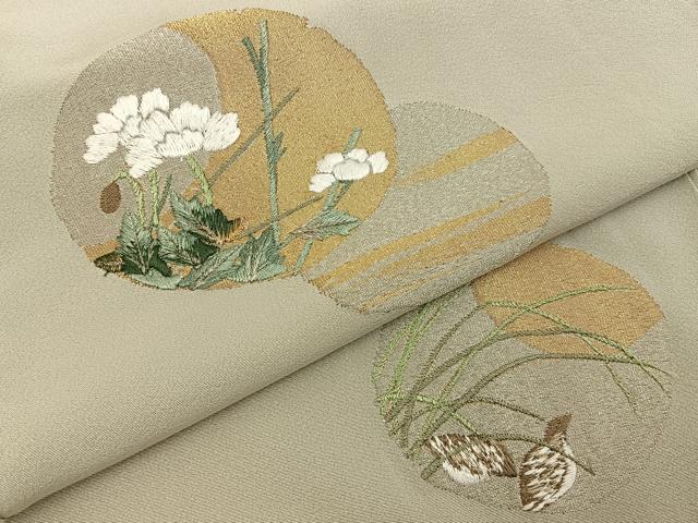 平和屋着物■訪問着　総刺繍　花鳥丸文　金銀糸　正絹　逸品　BAAY8030hj