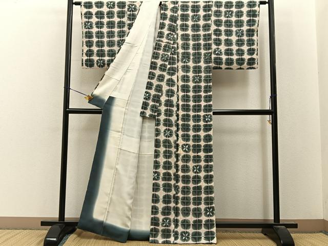平和屋着物■上質な小紋　ろうけつ染め　七宝文　正絹　逸品　BAAY8032hj