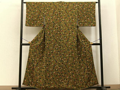 平和屋着物■上質な小紋　枝花文　鬼しぼ縮緬　正絹　逸品　BAAY8034hj