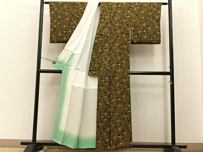 平和屋着物■上質な小紋　枝花文　鬼しぼ縮緬　正絹　逸品　BAAY8034hj