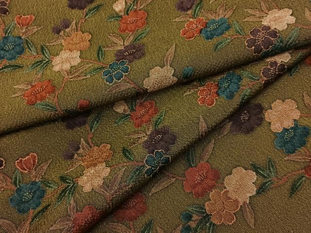平和屋着物■上質な小紋　枝花文　鬼しぼ縮緬　正絹　逸品　BAAY8034hj