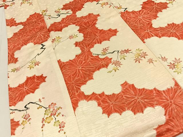 平和屋着物■上質な小紋　梅楓文　金彩　正絹　逸品　BAAY8041hj