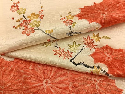平和屋着物■上質な小紋　梅楓文　金彩　正絹　逸品　BAAY8041hj