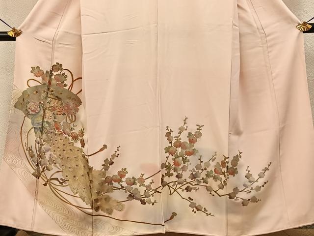 平和屋着物■豪華色留袖　檜扇孔雀花文　暈し染め　金彩　正絹　逸品　BAAY8043hj