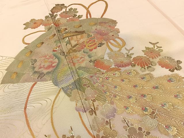 平和屋着物■豪華色留袖　檜扇孔雀花文　暈し染め　金彩　正絹　逸品　BAAY8043hj