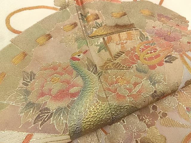 平和屋着物■豪華色留袖　檜扇孔雀花文　暈し染め　金彩　正絹　逸品　BAAY8043hj