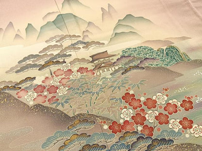 平和屋着物■訪問着　松竹梅　風景文　暈し染め　金銀彩　正絹　逸品　BAAY8051hj