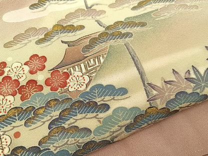 平和屋着物■訪問着　松竹梅　風景文　暈し染め　金銀彩　正絹　逸品　BAAY8051hj