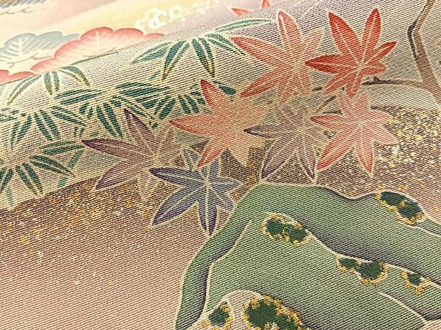 平和屋着物■訪問着　松竹梅　風景文　暈し染め　金銀彩　正絹　逸品　BAAY8051hj