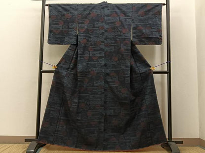 平和屋着物■上質な紬　エ霞菊文　正絹　逸品　未使用　BAAY8053hj