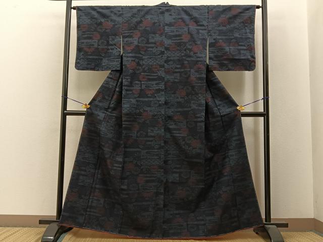 平和屋着物■上質な紬　エ霞菊文　正絹　逸品　未使用　BAAY8053hj