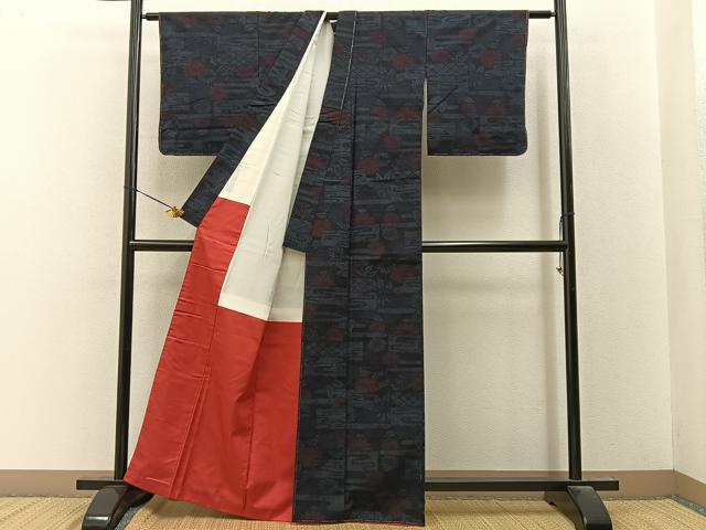 平和屋着物■上質な紬　エ霞菊文　正絹　逸品　未使用　BAAY8053hj