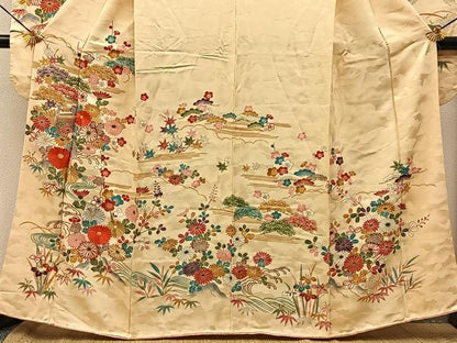 平和屋着物■豪華振袖　刺繍　松竹梅　流水秋草文　金彩　正絹　逸品　BAAY8062hj