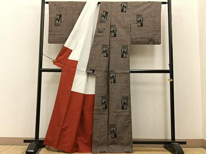 平和屋着物■上質な紬　草葉文　正絹　逸品　BAAY8066hj