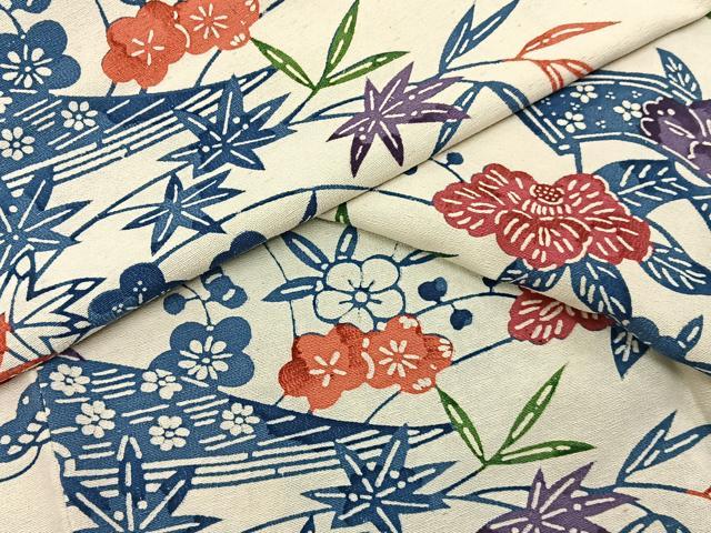 平和屋着物■上質な小紋　紬地　型染め　流水草花文　正絹　逸品　BAAY8068hj