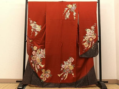 平和屋着物■豪華振袖　御所車花文　暈し染め　金銀彩　正絹　逸品　BAAY8070hj