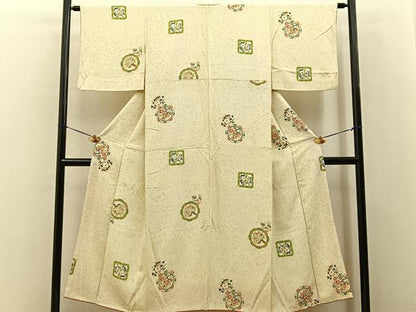 平和屋着物■上質な小紋　花絵皿　正絹　逸品　BAAY8072hj