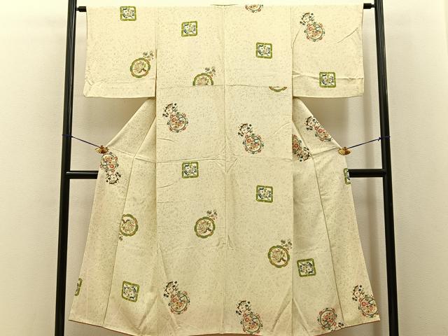 平和屋着物■上質な小紋　花絵皿　正絹　逸品　BAAY8072hj