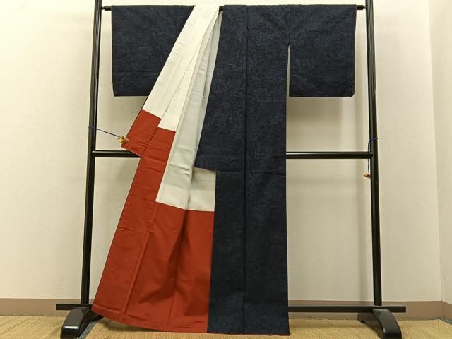 平和屋着物■上質な紬　草花文　正絹　逸品　BAAY8078hj